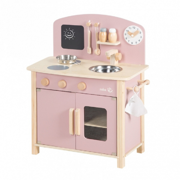 Детская игровая Мини кухня с аксессуарами ROBA - розовый/натуральный