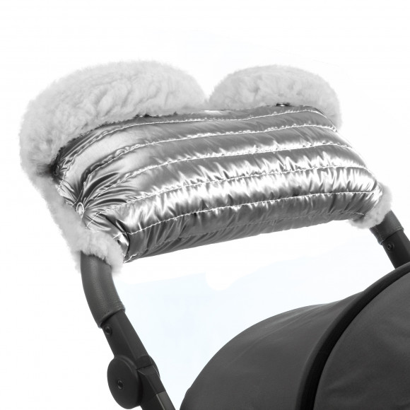 Муфта для рук на коляску Esspero Soft Fur Lux (Натуральная шерсть) - Silver