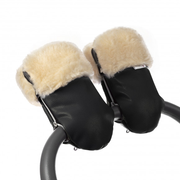 Муфта-рукавички для коляски Esspero Double Leatherette (Натуральная шерсть) - Black