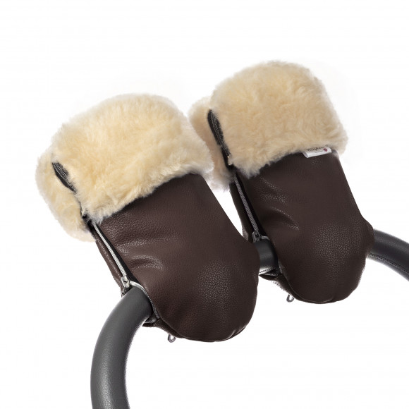 Муфта-рукавички для коляски Esspero Double Leatherette (Натуральная шерсть) - Brown