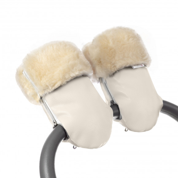 Муфта-рукавички для коляски Esspero Double Leatherette (Натуральная шерсть) - Cream