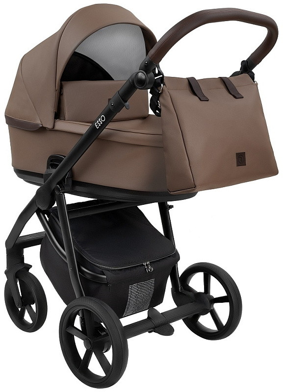 Коляска 2 в 1 Roan Esso Кожа - Camel/Black/руч.Тем.коричневый