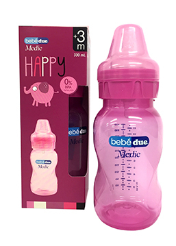 Бутылочка для кормления Bebe Due Medic серия HAPPY, 330 мл. - Розовый