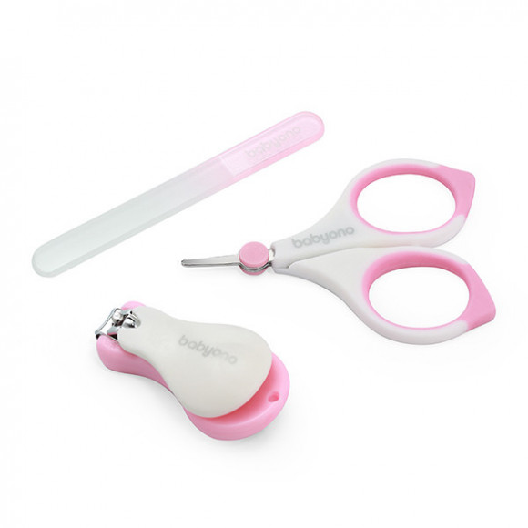 Маникюрный набор BabyOno (ножницы, щипчики, пилочка) в футляре - Розовый