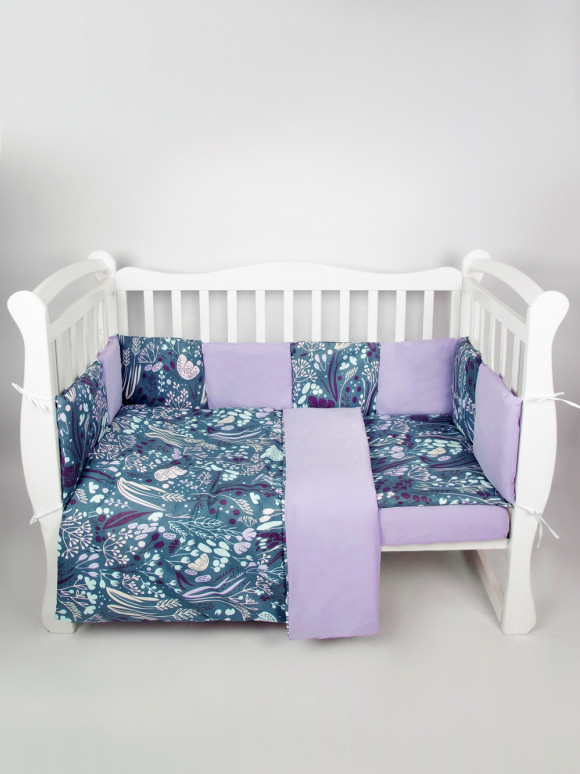 Бортик в кроватку 12 предметов AmaroBaby - Flower dreams, фиолетовый