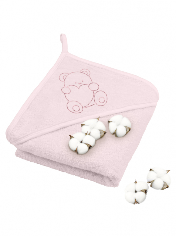 Полотенце махровое с уголком Globex - Мишка с сердечком розовый