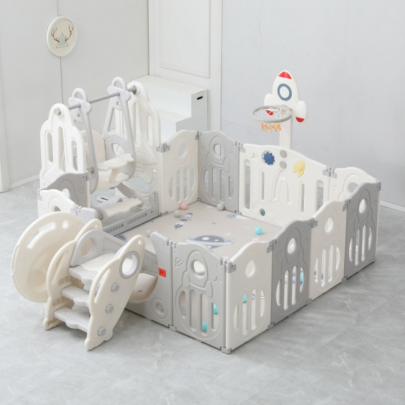 Манеж UNIX Kids SUPREME Space 160x160  - Grey с качелями