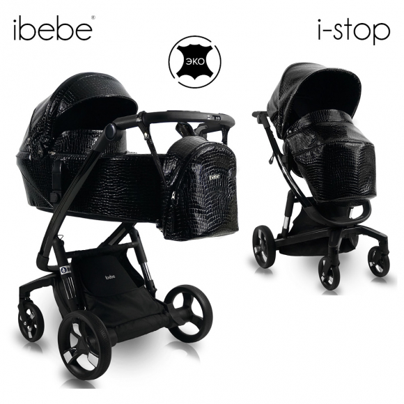 Коляска 2 в 1 IBEBE I-Stop LEATHER Crocodile - Black/Black