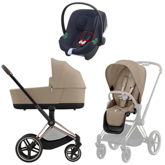 Коляска 3 в 1 Cybex Priam IV Rosegold и автокресло Aton B2 i-Size - Cozy Beige