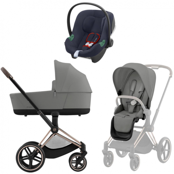 Коляска 3 в 1 Cybex Priam IV Rosegold и автокресло Aton B2 i-Size - Mirage Grey