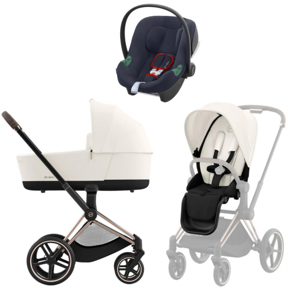 Коляска 3 в 1 Cybex Priam IV Rosegold и автокресло Aton B2 i-Size - Off White