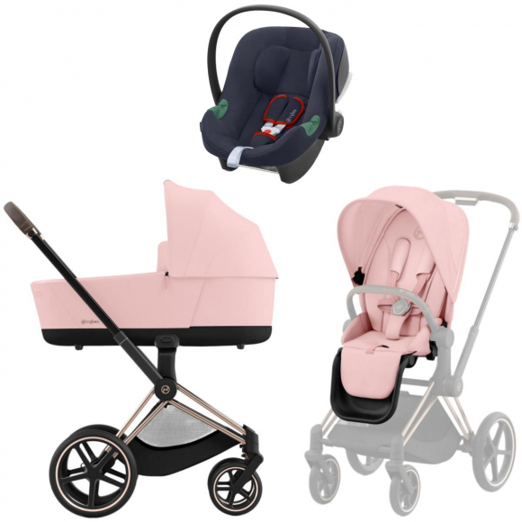 Коляска 3 в 1 Cybex Priam IV Rosegold и автокресло Aton B2 i-Size - Peach Pink