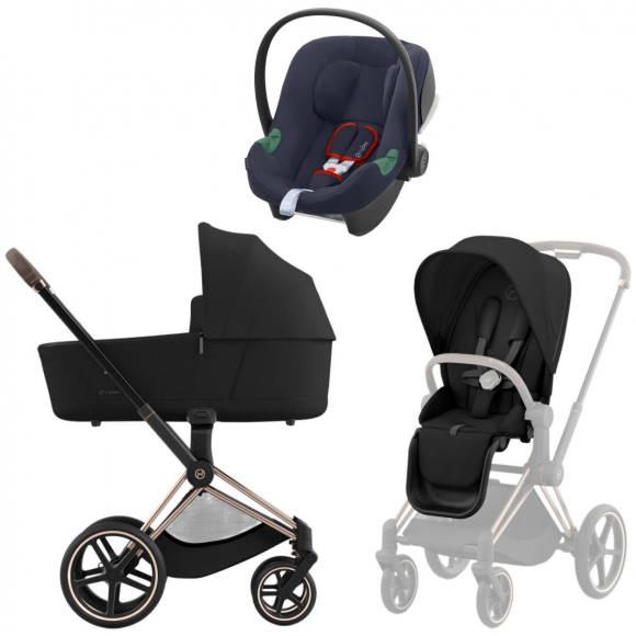 Коляска 3 в 1 Cybex Priam IV Rosegold и автокресло Aton B2 i-Size - Sepia Black
