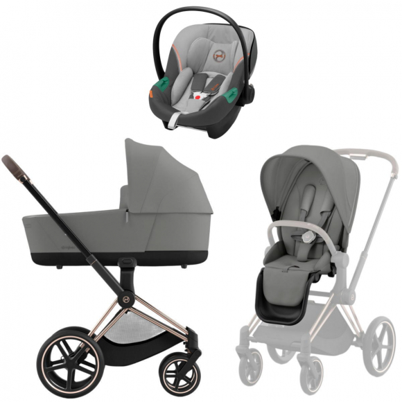 Коляска 3 в 1 Cybex Priam IV Rosegold и автокресло Aton S2 i-Size - Mirage Grey