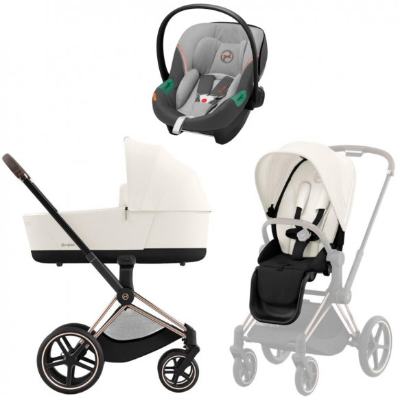 Коляска 3 в 1 Cybex Priam IV Rosegold и автокресло Aton S2 i-Size - Off White