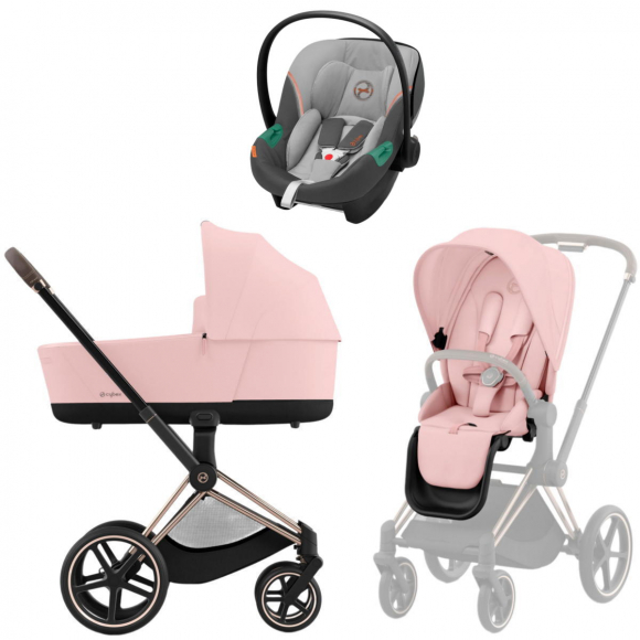 Коляска 3 в 1 Cybex Priam IV Rosegold и автокресло Aton S2 i-Size - Peach Pink