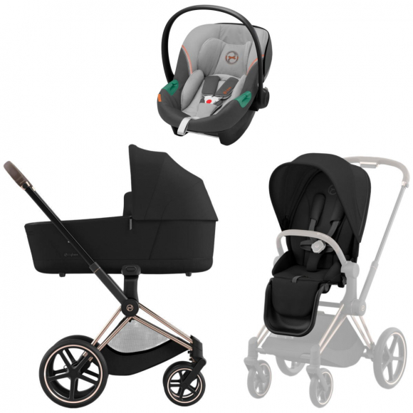 Коляска 3 в 1 Cybex Priam IV Rosegold и автокресло Aton S2 i-Size - Sepia Black