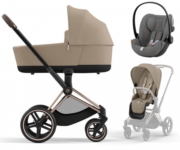 Коляска 3 в 1 Cybex Priam IV Rosegold и автокресло Cloud G i-Size - Cozy Beige