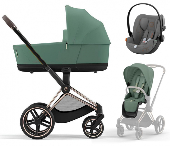 Коляска 3 в 1 Cybex Priam IV Rosegold и автокресло Cloud G i-Size - Leaf Green