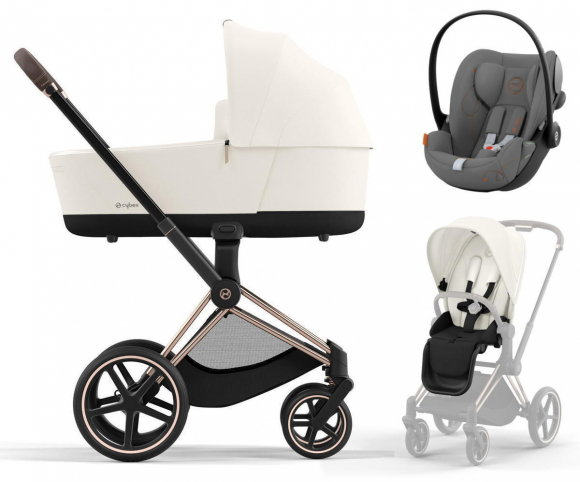 Коляска 3 в 1 Cybex Priam IV Rosegold и автокресло Cloud G i-Size - Off White