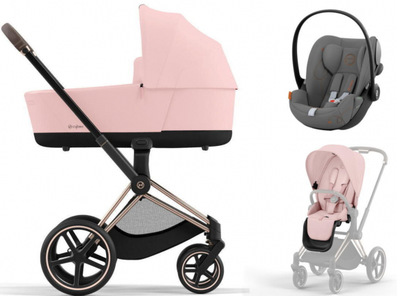 Коляска 3 в 1 Cybex Priam IV Rosegold и автокресло Cloud G i-Size - Peach Pink