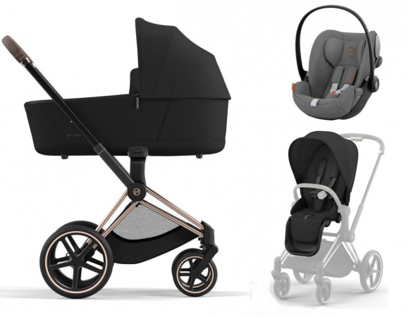 Коляска 3 в 1 Cybex Priam IV Rosegold и автокресло Cloud G i-Size - Sepia Black
