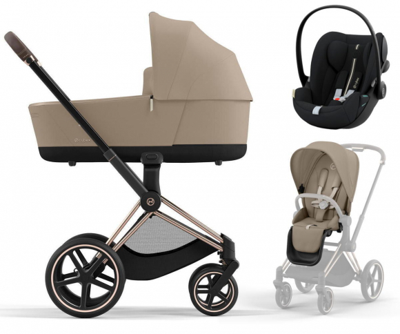 Коляска 3 в 1 Cybex Priam IV Rosegold и автокресло Cloud G i-Size Plus - Cozy Beige