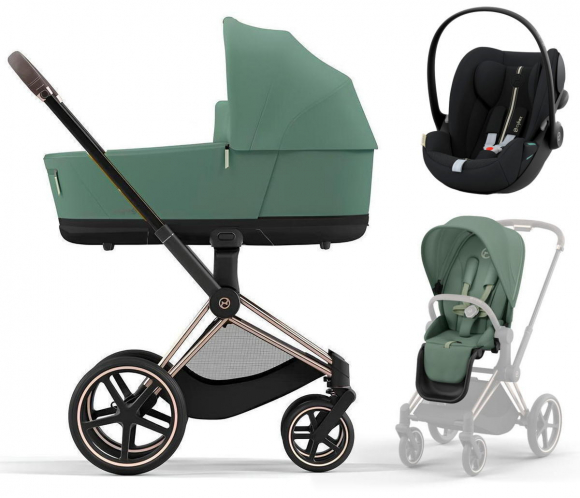 Коляска 3 в 1 Cybex Priam IV Rosegold и автокресло Cloud G i-Size Plus - Leaf Green