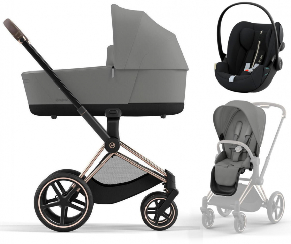 Коляска 3 в 1 Cybex Priam IV Rosegold и автокресло Cloud G i-Size Plus - Mirage Grey