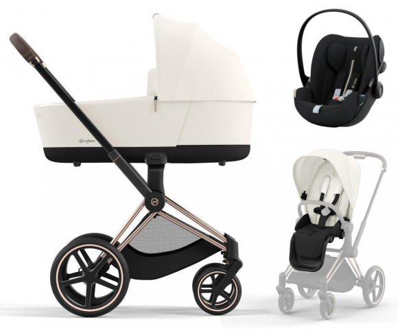 Коляска 3 в 1 Cybex Priam IV Rosegold и автокресло Cloud G i-Size Plus - Off White
