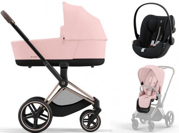 Коляска 3 в 1 Cybex Priam IV Rosegold и автокресло Cloud G i-Size Plus - Peach Pink