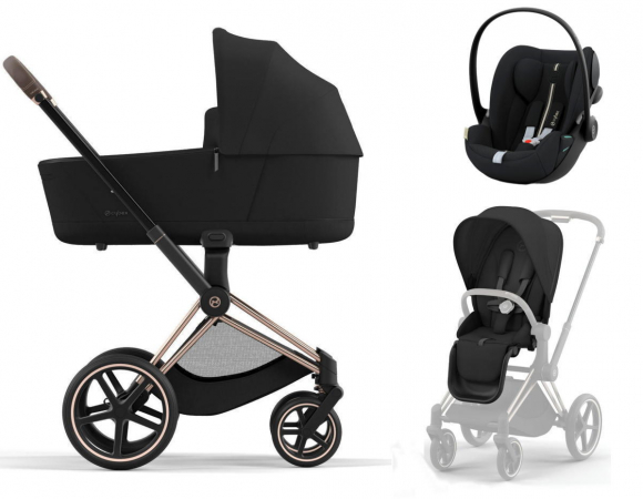 Коляска 3 в 1 Cybex Priam IV Rosegold и автокресло Cloud G i-Size Plus - Sepia Black