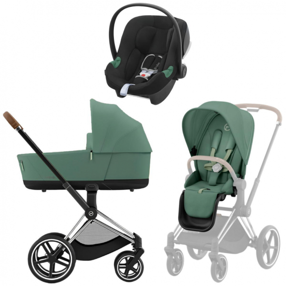 Коляска 3 в 1 Cybex Priam IV Chrome Brown и автокресло Aton B2 i-Size - Leaf Green