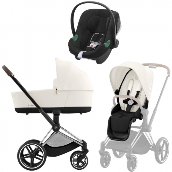 Коляска 3 в 1 Cybex Priam IV Chrome Brown и автокресло Aton B2 i-Size - Off White