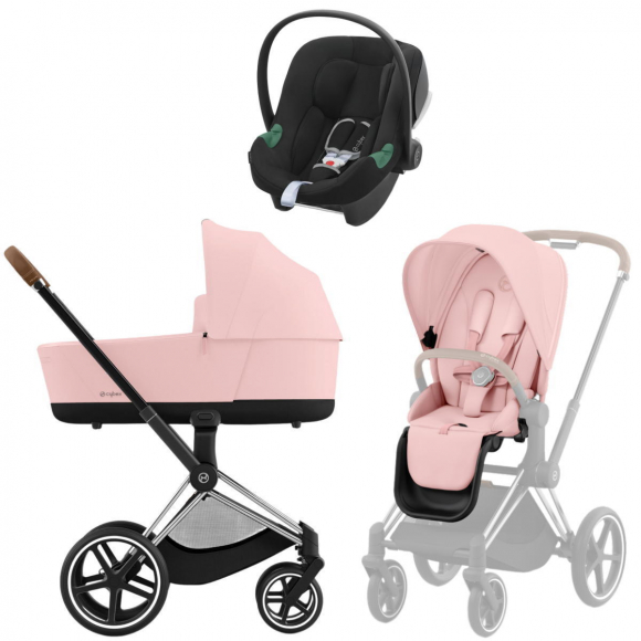 Коляска 3 в 1 Cybex Priam IV Chrome Brown и автокресло Aton B2 i-Size - Peach Pink