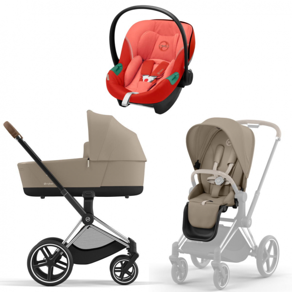Коляска 3 в 1 Cybex Priam IV Chrome Brown и автокресло Aton S2 i-Size - Cozy Beige