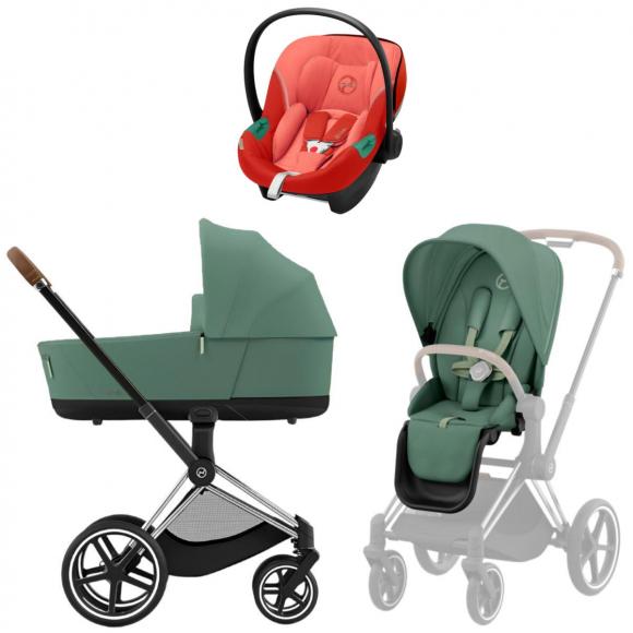 Коляска 3 в 1 Cybex Priam IV Chrome Brown и автокресло Aton S2 i-Size - Leaf Green