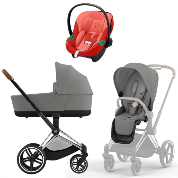 Коляска 3 в 1 Cybex Priam IV Chrome Brown и автокресло Aton S2 i-Size - Mirage Grey