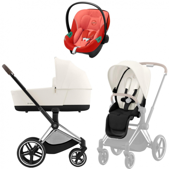Коляска 3 в 1 Cybex Priam IV Chrome Brown и автокресло Aton S2 i-Size - Off White