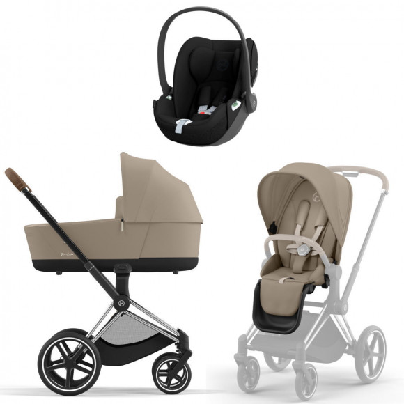 Коляска 3 в 1 Cybex Priam IV Chrome Brown и автокресло Cloud G i-Size - Cozy Beige