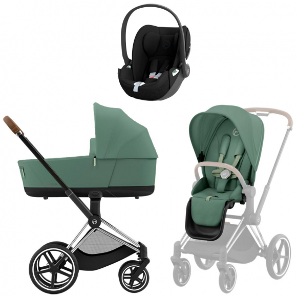 Коляска 3 в 1 Cybex Priam IV Chrome Brown и автокресло Cloud G i-Size Plus - Leaf Green