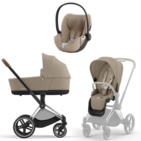 Коляска 3 в 1 Cybex Priam IV Chrome Brown и автокресло Cloud T i-Size Plus - Cozy Beige