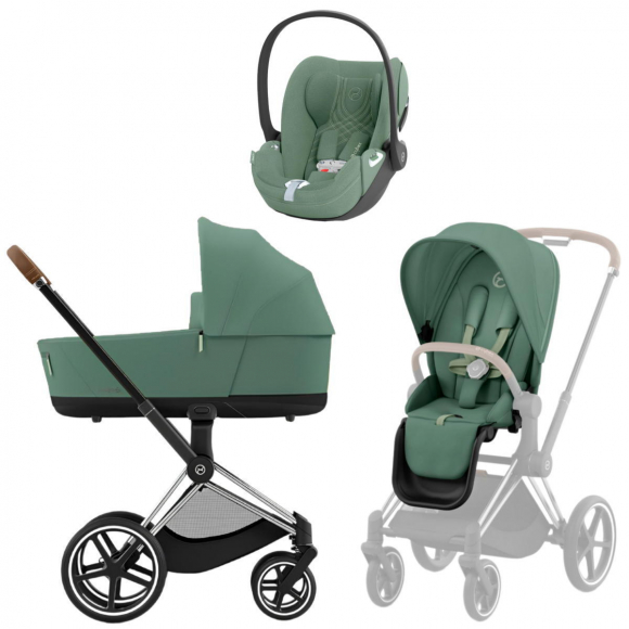 Коляска 3 в 1 Cybex Priam IV Chrome Brown и автокресло Cloud T i-Size Plus - Leaf Green