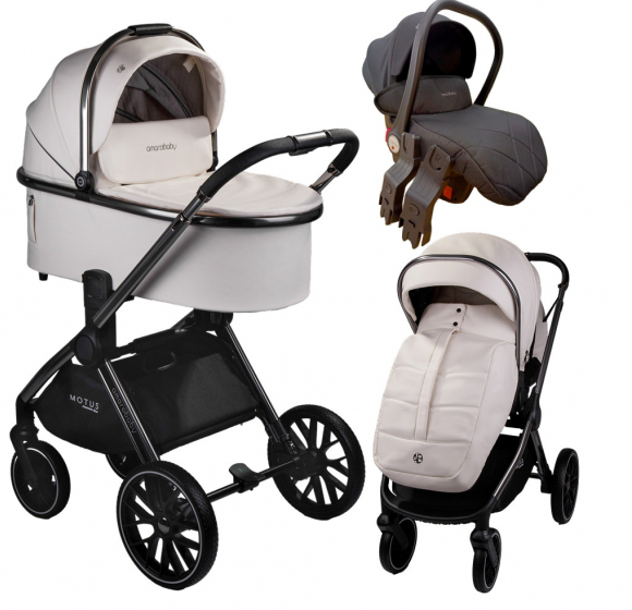 Коляска 3 в 1 Amarobaby Motus Premium Ecco - молочный