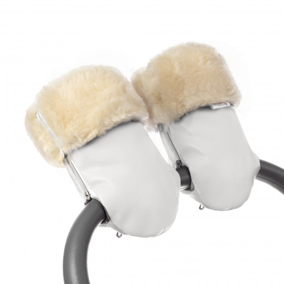 Муфта-рукавички для коляски Esspero Double Leatherette (Натуральная шерсть) - White