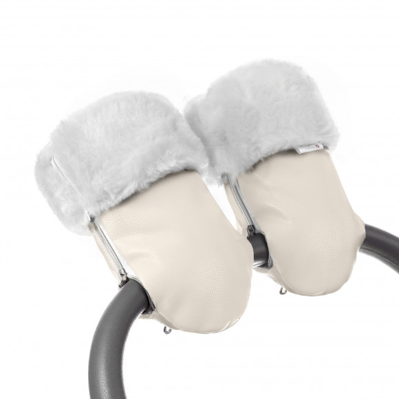 Муфта-рукавички для коляски Esspero Double White Leatherette (Натуральная шерсть) - Beige