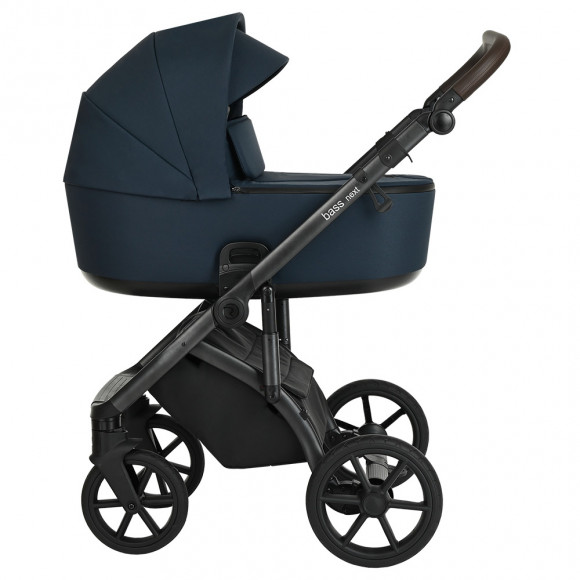 Коляска 2 в 1 Roan Bass Next - Navy Blue /Black/ руч.Тем.коричневый