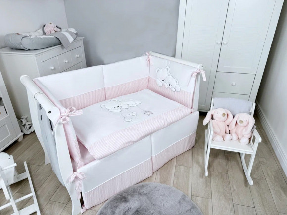 Комплект постельного белья Lepre Sweet Bears 6 предметов (125*65) - белый/светло-розовый
