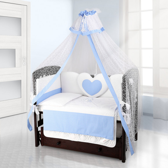 Набор в кроватку Beatrice Bambini - комплект белья Unico + балдахин Di Fiore - Unico Puntini (125х65) bianco blu