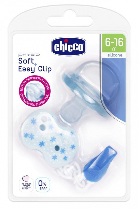 Пустышка Chicco Physio Soft + прищепка, силикон, 6-16м